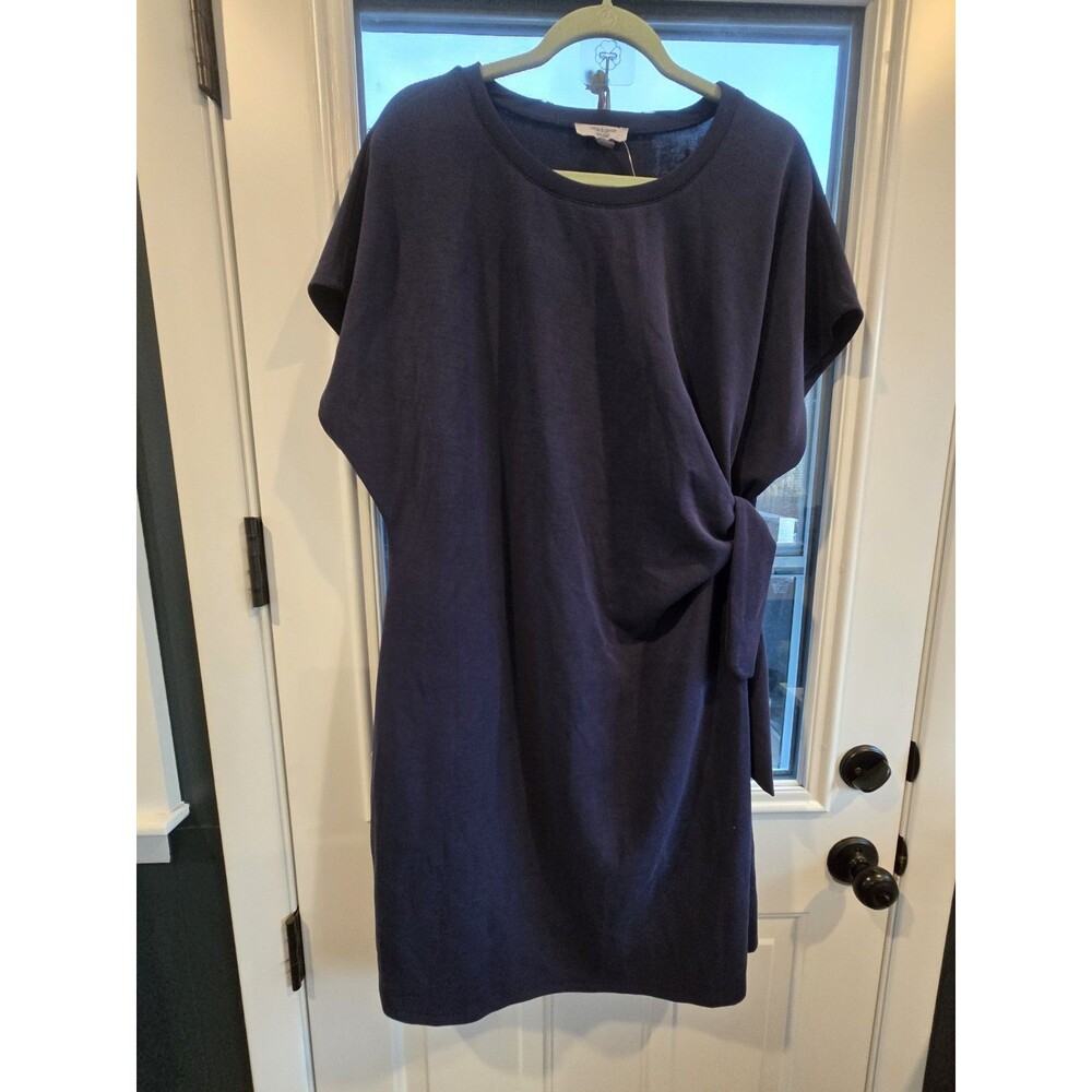 Cable & Gauge Short-Sleeve Side-Tie Knot Tee Dress Navy 3XL